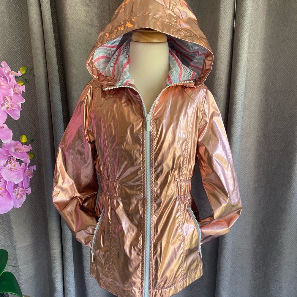 London Fog Girls Shiny Rose Gold Metallic Jacket🌫